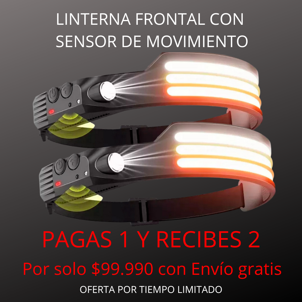 LINTERNA FRONTAL 3 LED RECARGABLE CON SENSOR DE MOVIMIENTO
