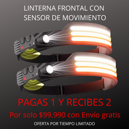 LINTERNA FRONTAL 3 LED RECARGABLE CON SENSOR DE MOVIMIENTO