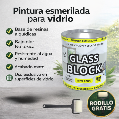 GLASS BLOCK PINTURA ESMERILADA PARA VIDRIOS + RODILLO